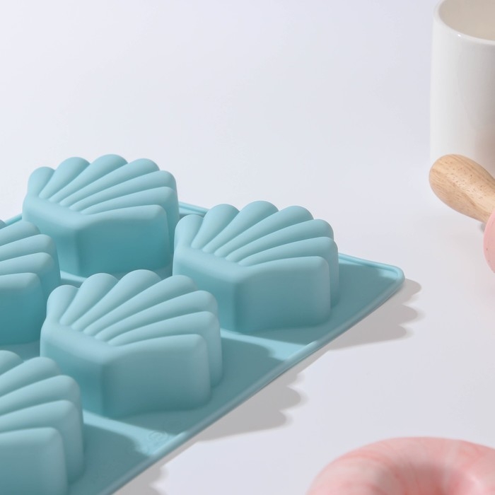 Форма для выпечки Доляна &laquo;Устрица&raquo;, силикон, 30&times;17&times;2,6 см, 8 ячеек (7,2&times;6,2 см, цвет МИКС