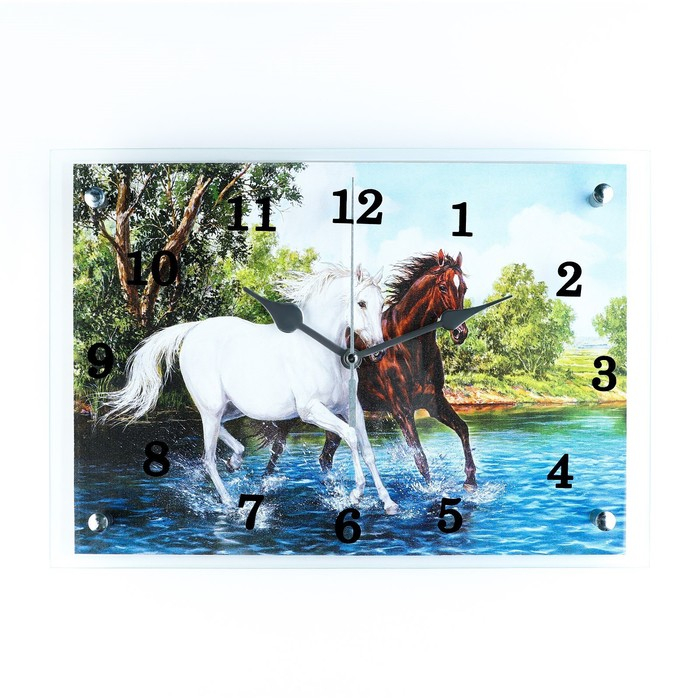 Часы-картина настенные, интерьерные Часы-картина настенные, интерьерные "Кони", бесшумные, 25 х 35 см