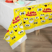 Скатерть одноразовая &laquo;Улыбнись!&raquo;, смайлик, 180 х 137 см, желтая