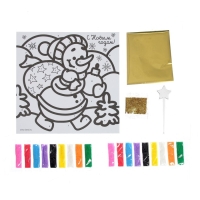 Фреска блёстками и фольгой на новый год &laquo;Снеговик&raquo;, новогодний набор для творчества