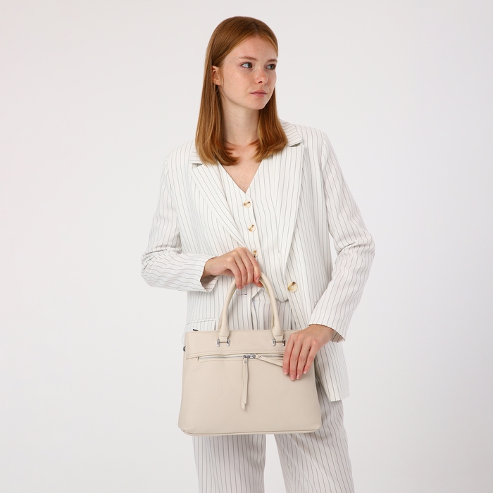 Сумка-тоут на молнии, 2 наружных кармана, цвет молочный Сумка-тоут на молнии, 2 наружных кармана, цвет молочный