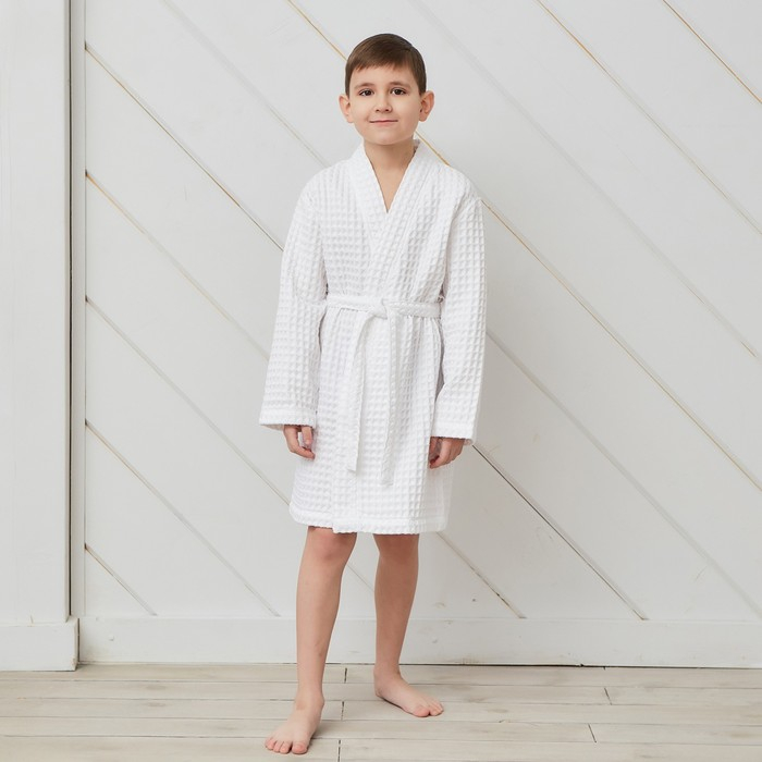 Халат вафельный детский Крошка Я Халат вафельный детский Крошка Я "Boho" размер 30 (98-104 см), цвет белый, 100% хлопок 290 г/м2