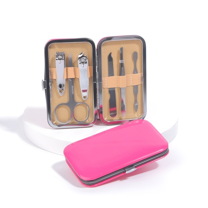 Набор маникюрный, 6 предметов, в футляре, цвет фуксия Набор маникюрный, 6 предметов, в футляре, цвет фуксия