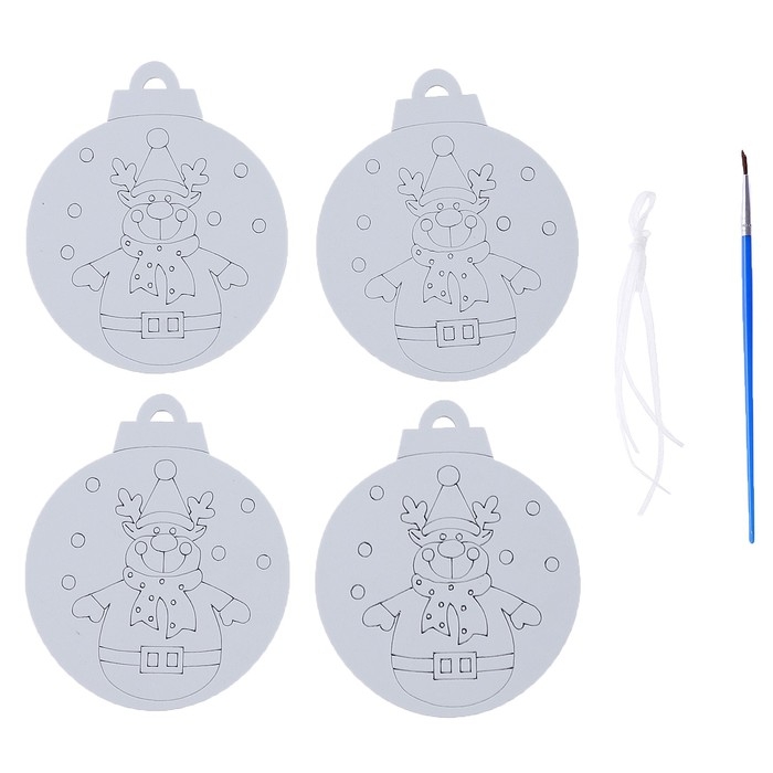 Ёлочное украшение под раскраску &laquo;Снег&raquo; 4 шт., кисть