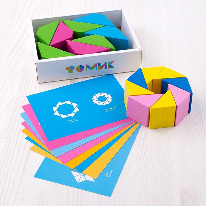 Конструктор деревянный &laquo;Треугольники Цветные&raquo;,16 элементов, 8 карточек с заданиями