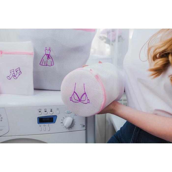 Мешок для стирки бюстгальтеров Доляна, 16&times;16&times;16 см, трёхслойный, крупная сетка, цвет белый