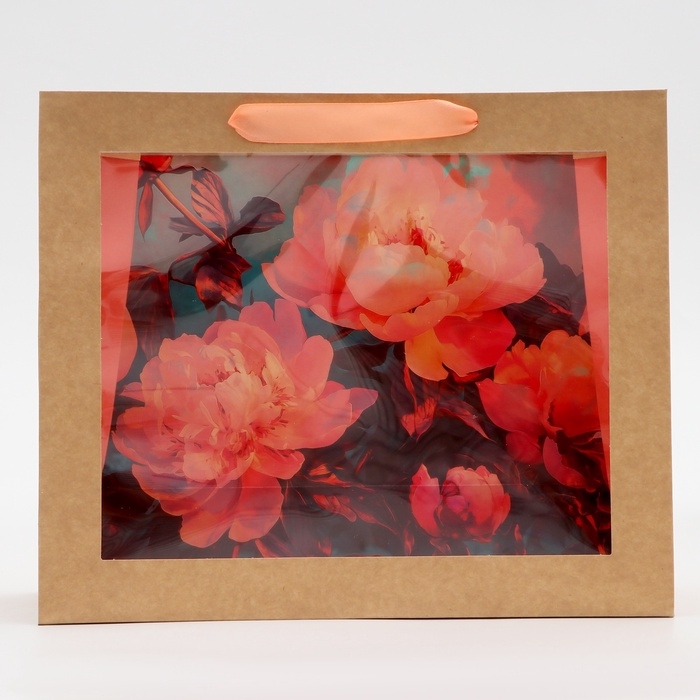 Пакет с PVC окном, "Пионы", 31 х 11 х 26 см