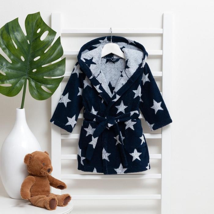 Халат махровый детский Крошка Я «Звездочки» размер 32, цвет синий, 100% хлопок 360 г/м2 Халат махровый детский Крошка Я «Звездочки» размер 32, цвет синий, 100% хлопок 360 г/м2