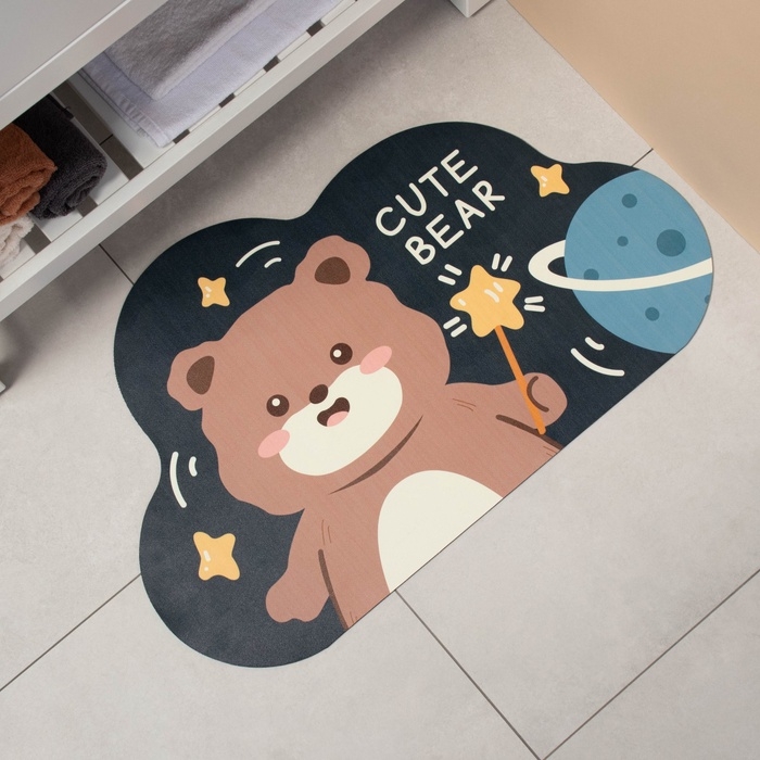 Коврик диатомитовый Доляна Cute Bear, влаговпитывающий, 49×78 см, темно-серый Коврик диатомитовый Доляна Cute Bear, влаговпитывающий, 49×78 см, темно-серый
