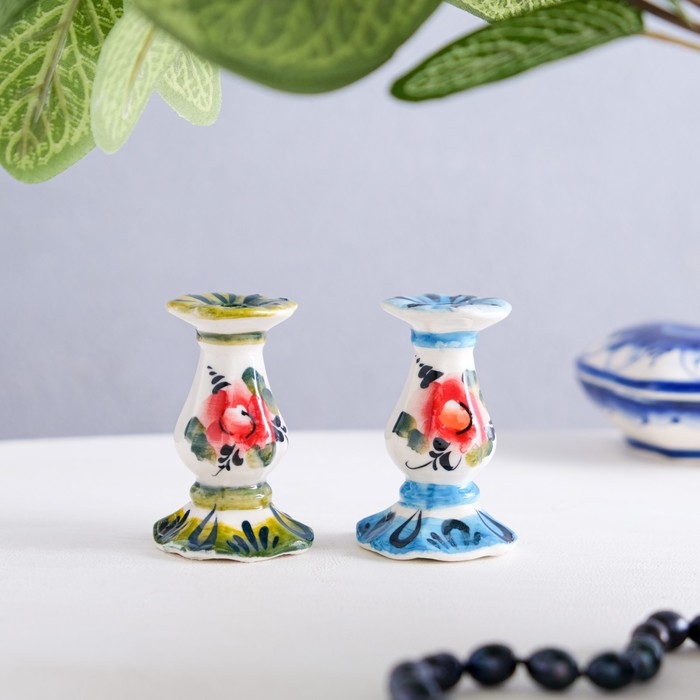 Подсвечник гжель «Церковный» , цветной, керамика, Подсвечник гжель «Церковный» , цветной, керамика,