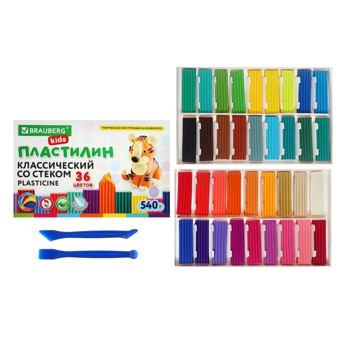 Пластилин 36цв 540г BRAUBERG KIDS, со стеком.ВЫСШЕЕ КАЧЕСТВО Пластилин 36цв 540г BRAUBERG KIDS, со стеком.ВЫСШЕЕ КАЧЕСТВО
