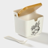 Банка для хранения сыпучих продуктов с ложкой «Эстет. Овощи», 250 мл, с бамбуковой крышкой, фарфоровая, цвет белый Банка для хранения сыпучих продуктов с ложкой «Эстет. Овощи», 250 мл, с бамбуковой крышкой, фарфоровая, цвет белый