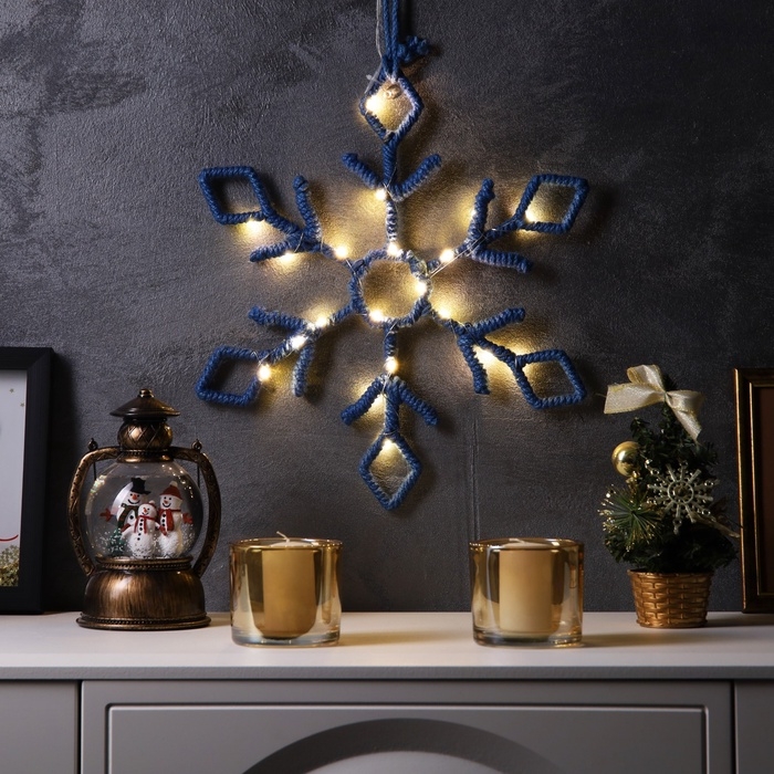 Светодиодная фигура «Снежинка синяя» 39 см, 20 LED, батарейки AAx2 (не в комплекте), свечение теплое белое Светодиодная фигура «Снежинка синяя» 39 см, 20 LED, батарейки AAx2 (не в комплекте), свечение теплое белое