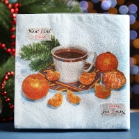 Новый год. Салфетки бумажные Fresco "С новым годом" Мандарины", 2 слоя, 33*33 см, 20 листов