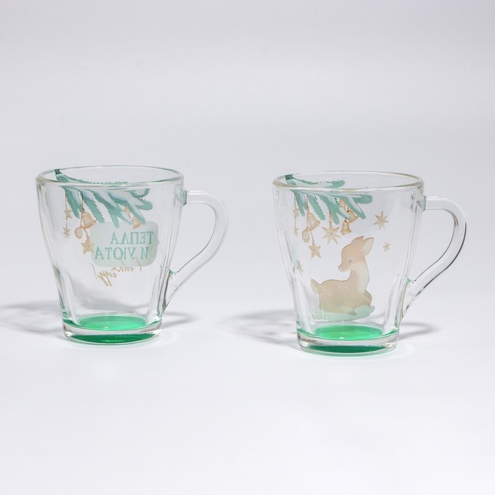 Новый год. Набор кружек стеклянных &laquo;Тепла и уюта!&raquo;, 2 шт