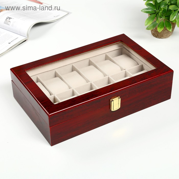 Шкатулка дерево под часы 12 отделений Шкатулка дерево под часы 12 отделений "Красно-коричневая" лак 8,3х31х20 см
