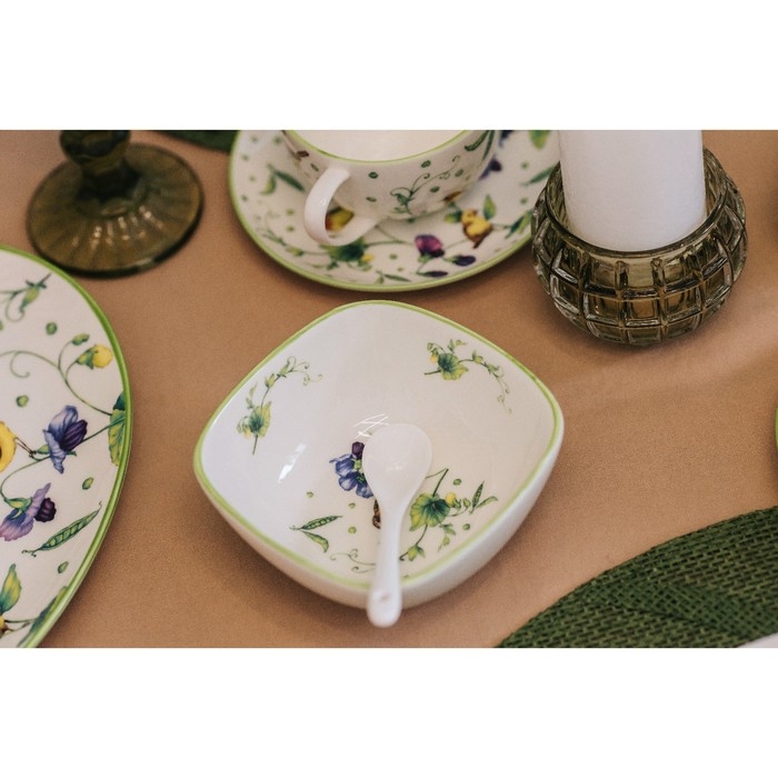 Салатник фарфоровый с ложкой Доляна &laquo;Зелёный сад&raquo;, 250 мл