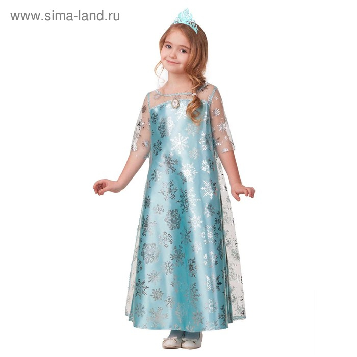 Карнавальный костюм &laquo;Эльза&raquo;, сатин 2, платье, корона, р. 32, рост 122 см