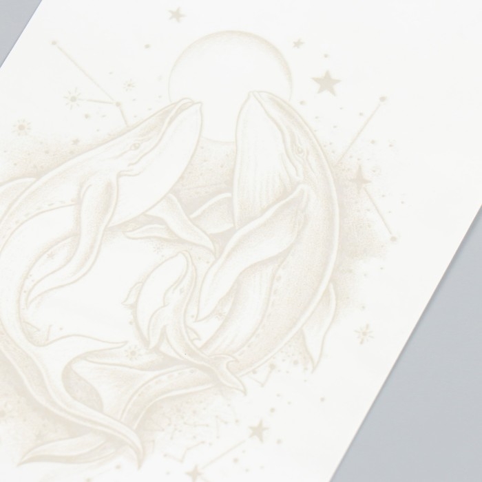 Татуировка на тело синяя "Киты при луне" 18х11 см