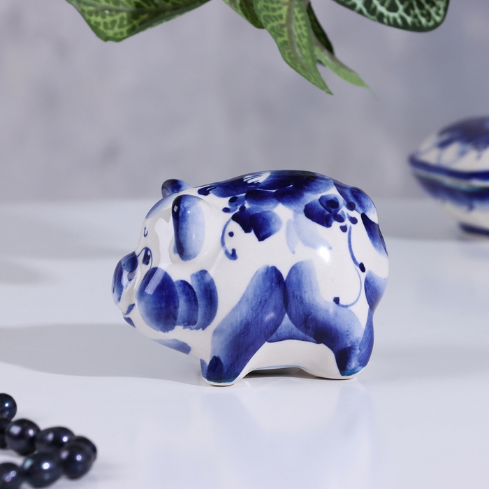 Сувенир Свинка круглая большая, гжель