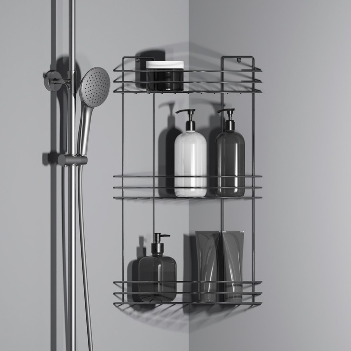 Полка для ванной угловая 3-х ярусная, 19&times;19&times;41 см, цвет хром