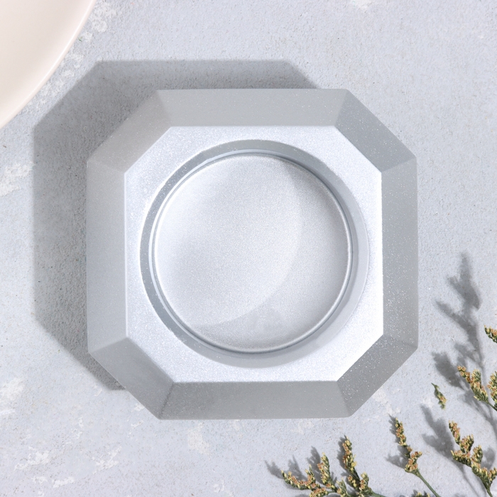 Подсвечник "Квадрат" из гипса со скошенными углами малый,9х3,5см, серебро