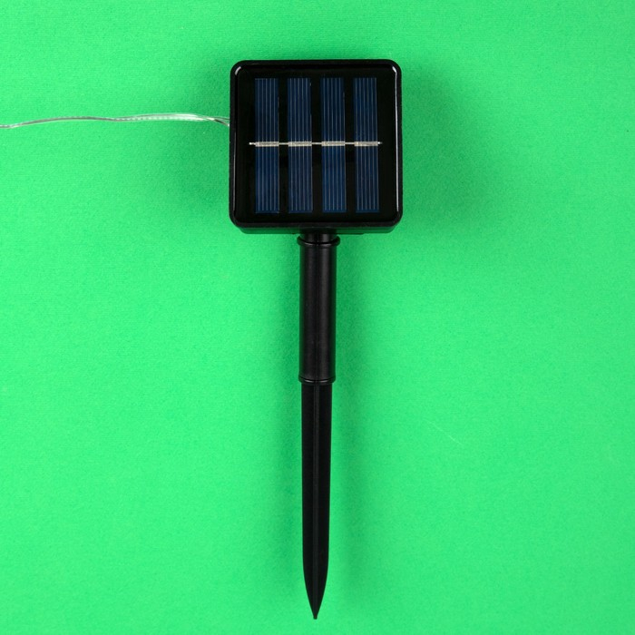 Гирлянда &laquo;Нить&raquo; 10 м роса, IP44, серебристая нить, 100 LED, свечение тёплое белое, 2 режима, солнечная батарея