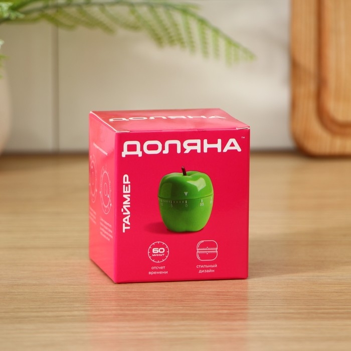 Таймер механический Доляна &laquo;Яблоко&raquo;, 6,5&times;7 см, цвет зелёный