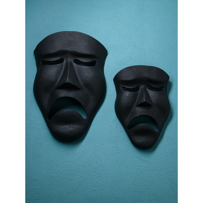 Набор настенных фигур &laquo;Маска грустная&raquo;, полистоун, 60 см, 2 шт, цвет чёрный матовый