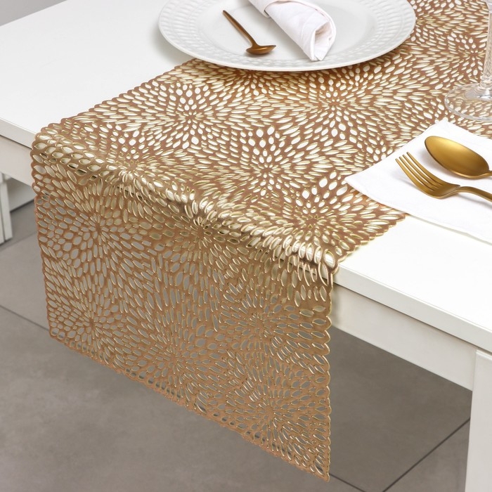 Дорожка на стол Доляна &laquo;Астры&raquo;, 90&times;35 см, цвет золото