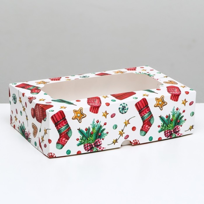 Новый год. Коробка складная, кондитерская упаковка с окном Новый год. Коробка складная, кондитерская упаковка с окном "Новогодний паттерн", 25 х 15 х 7 см