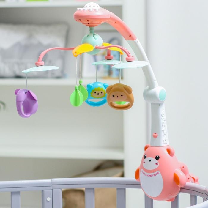 Мобиль музыкальный на кроватку &laquo;Мишка. Зоопарк&raquo;, проектор, пульт, цвет МИКС