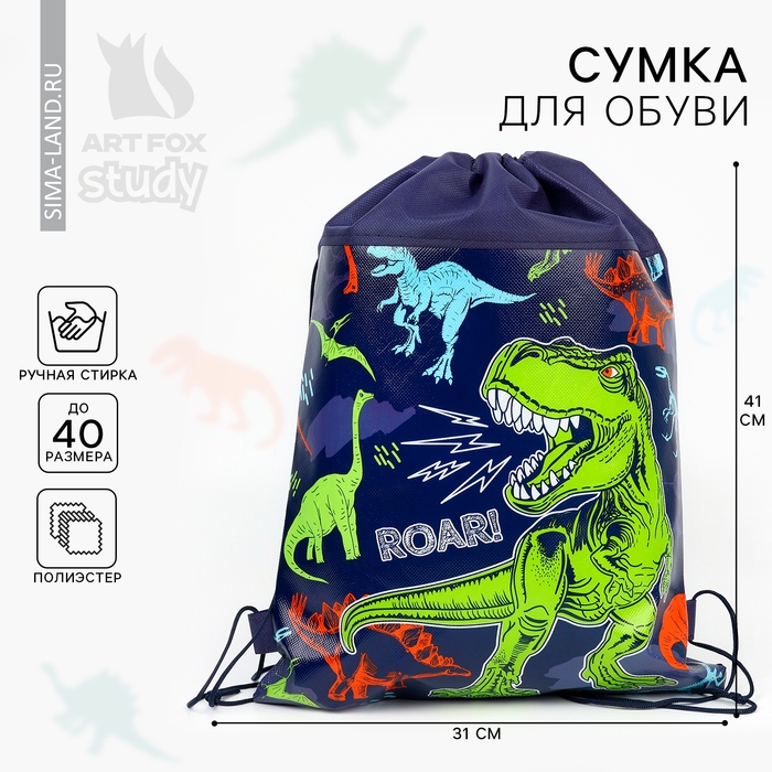 Мешок для обуви &laquo;Динозавр: Дино&raquo; полиэстер, размер 30 х 40 см