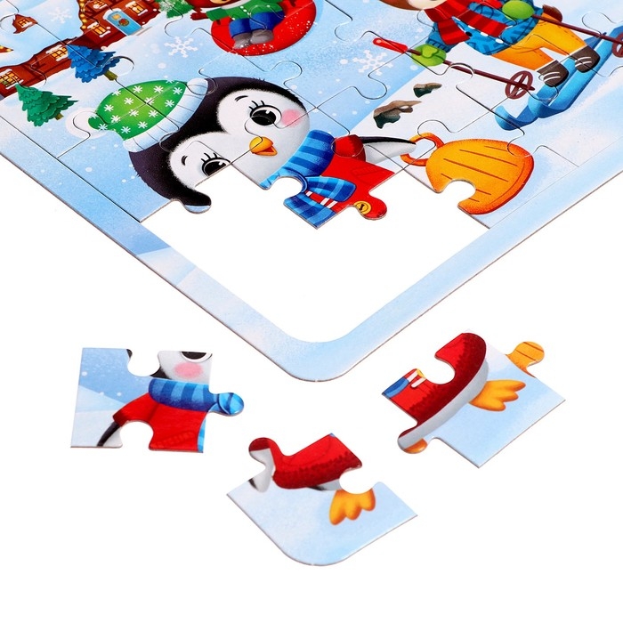 Пазлы 4 в 1 &laquo;Новый год у зверят&raquo;, 9, 16, 25, 36 элементов