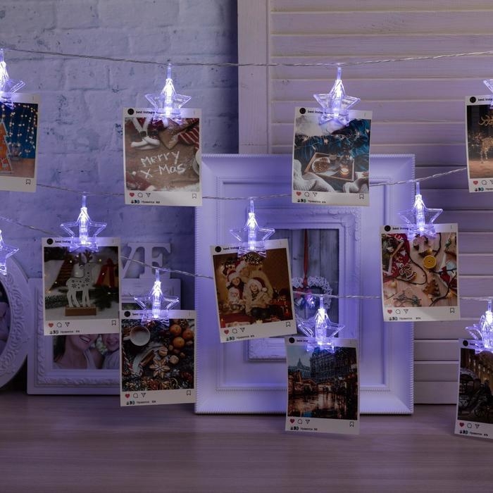 Гирлянда «Нить» 4.5 м с насадками «Прищепки-звёзды», IP20, прозрачная нить, 20 LED, свечение белое, 220 В Гирлянда «Нить» 4.5 м с насадками «Прищепки-звёзды», IP20, прозрачная нить, 20 LED, свечение белое, 220 В