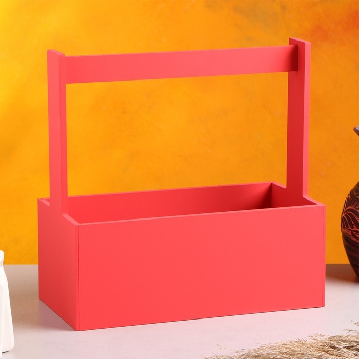 Кашпо деревянное "Эллада большая, сетка", с ручкой, красный, 25&times;12,5&times;10(25) см