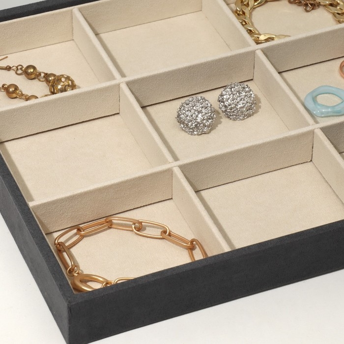 Подставка для украшений 12 ячеек, флок, 35&times;24&times;3, цвет серо-бежевый