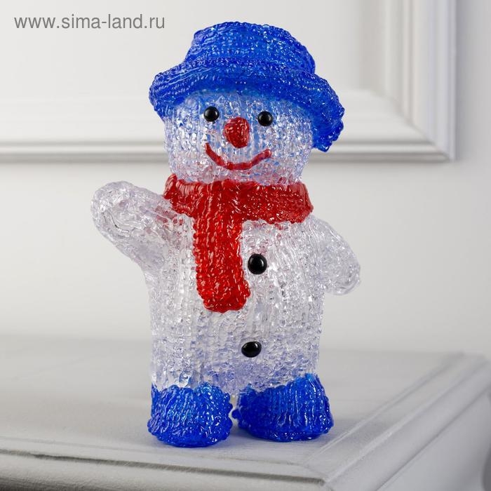 Светодиодная фигура &laquo;Приветливый снеговик&raquo; 13 &times; 20 &times; 8 см, акрил, 10 LED, батарейки ААх2 (не в комплекте), свечение белое