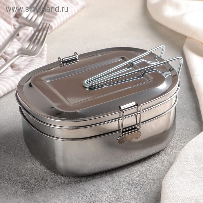 Контейнер для еды из нержавеющей стали с держателем, 17×13, 2 уровня Контейнер для еды из нержавеющей стали с держателем, 17×13, 2 уровня
