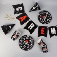 Набор бумажной посуды одноразовый Пиратский&raquo;, 6 тарелок, 6 стаканов, 6 колпаков, 1 гирлянда