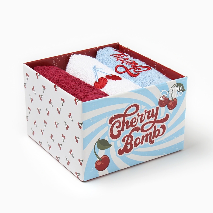 Набор махровых полотенец Cherry 30х30 см - 3 шт, 100% хлопок 340 г/м2 Набор махровых полотенец Cherry 30х30 см - 3 шт, 100% хлопок 340 г/м2