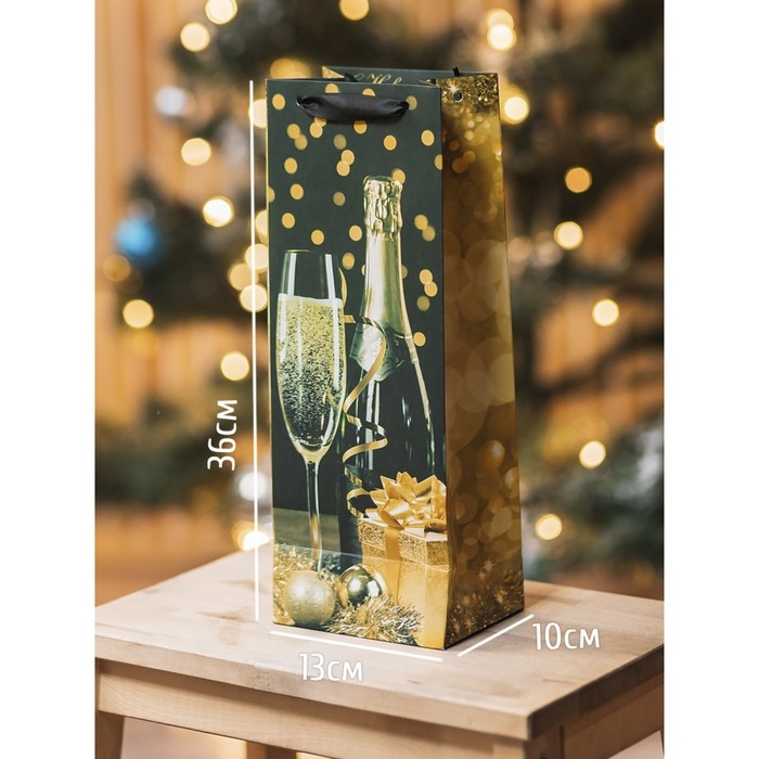 Пакет под бутылку &laquo;Праздничная ночь&raquo;, 13 х 36 х 10 см, Новый год