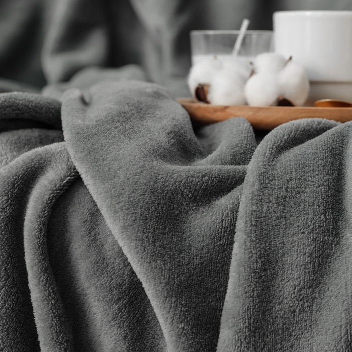 Плед Этель 200*220 см, цв. серый, 100% п/э, корал-флис , 220 гр/м2