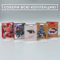 Пакет подарочный новогодний крафтовый вертикальный &laquo;Будьте счастливы&raquo;, MS 18 х 23 х 10 см, Новый год