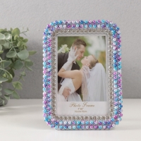 Фоторамка пластик 10х15 см "Сирево-голубой жемчуг стразы" закруглённые углы 1,8х12,5х17,5 см 10527 Фоторамка пластик 10х15 см "Сирево-голубой жемчуг стразы" закруглённые углы 1,8х12,5х17,5 см 10527