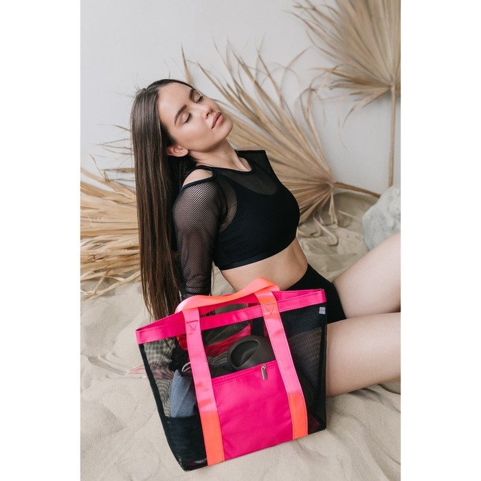 Сумка - шопер пляжная , 33х32х11 см, с сеткой, цвет розовый Сумка - шопер пляжная , 33х32х11 см, с сеткой, цвет розовый