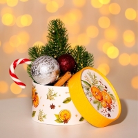 Новый год. Коробка подарочная новогодняя для макарун тубус без окна "Мандаринки", 12 х 8 см.