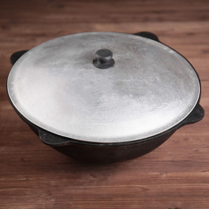 Казан чугунный, 12 л, круглое дно, алюминиевая крышка Казан чугунный, 12 л, круглое дно, алюминиевая крышка