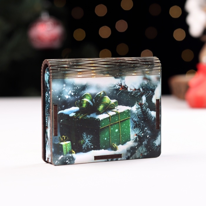 Новый год. Деревянный конверт для денег с символом года № 5 "Змея в шар символ годафе", 9,8х8,5х2 см