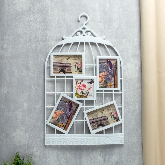 Фоторамка на 5 фото 10х10 см, 10х15 см Фоторамка на 5 фото 10х10 см, 10х15 см "Клетка" белая 64х38 см